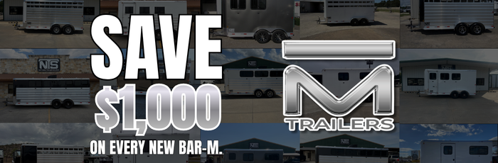 Bar-M trailer sale in Willis TX. Save $1,000 on every new Bar-M horse and livestock trailer at National Trailer Source.